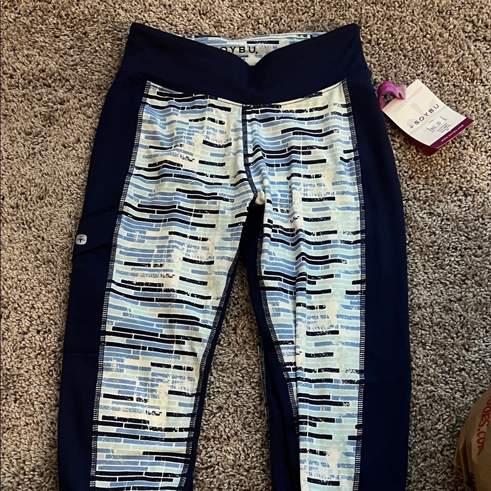 Navy and White Striped Leggings by Soybu
